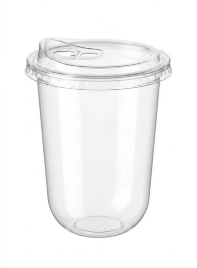 U Shape Clear Plastic Glass with Sipper Lid (350ML) Disposable Cups for Milkshakes & Coffee (SBPG-001) (MOQ 100 PCS) (E.25)