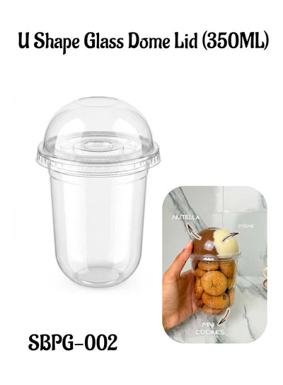 U Shape Clear Plastic Glass with Dome Lid (350ML) Disposable Churros Cups (SBPG-002) (MOQ 100 PCS) (E.75)