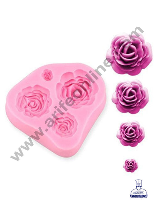 Cake Decor Silicone 3 Cavity Rose Shape Fondant Marzipan Mould