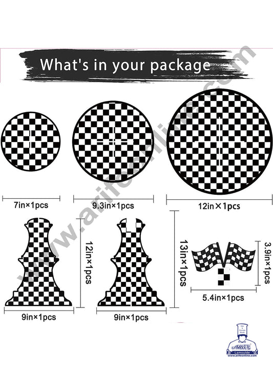 3-Tier Racing Car Theme Cardboard Cupcake Stand | Black and White Checkered Cupcake Stand -Heavy (MOQ 12 PCS)