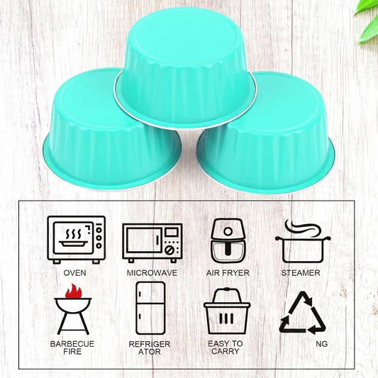 Tiffany Blue Round Frill Aluminium Tin Foil With Dome Lid Bake & Serve Cup| Aluminium Containers | Non-Stick Foil Baking Cups - (Moq 2000 Pcs"s Crtn) (M)