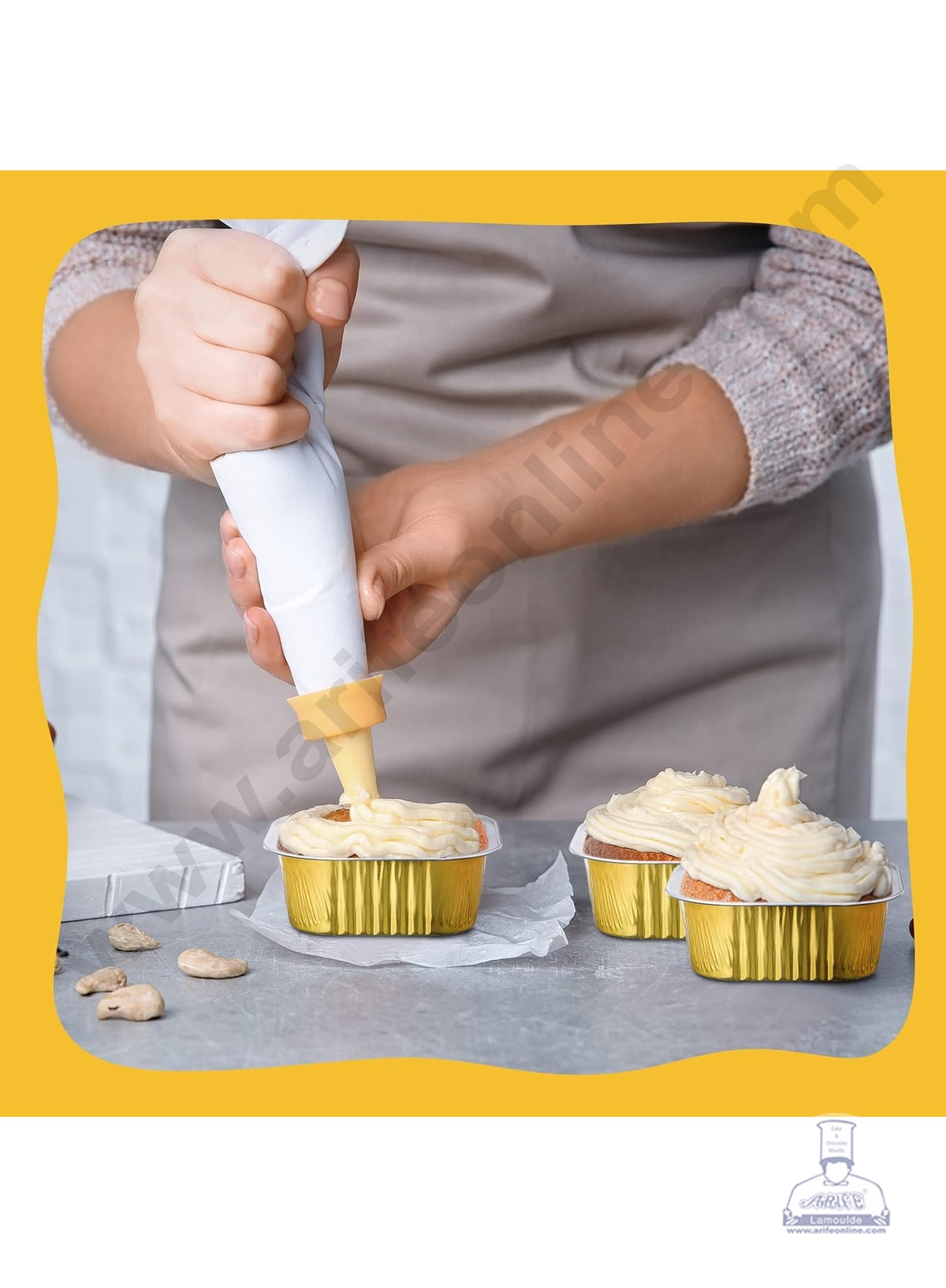 Square Atom Aluminium Cup Tin Foil With Lid Bake & Serve Cup| Aluminium Containers | Non-Stick Foil Baking Cups - Gold - 2000 Pcs per cartoon (MOQ 1 CRTN) (O)