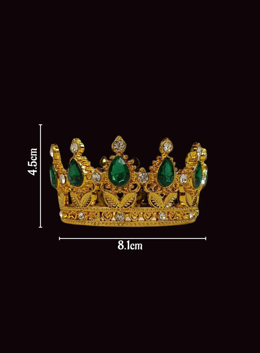 Golden Floral Crown -Green Gem-Small Cake Topper ( SBMT-CR-ND-54-5-G-S) (MOQ 12 PCS) (OE)