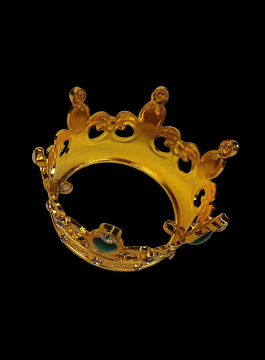 Royal Gold Plastic Crown with Green Jewels Cake Topper (SBMT-CR-ND-54-2-G) (MOQ 12 PCS) (OD)