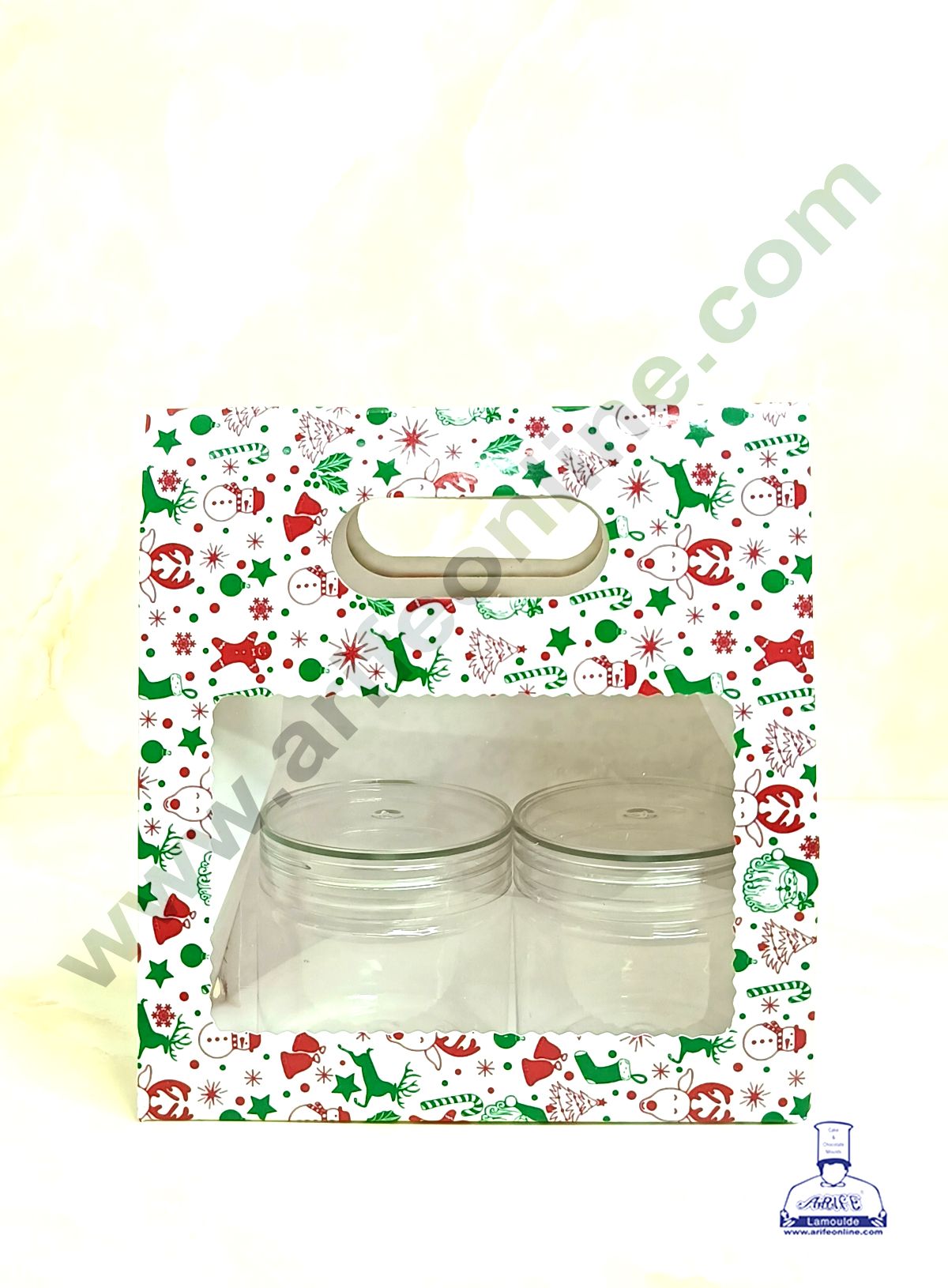 2 Mason Jar Paper Carry Bags Christmas Theme White - Medium (10 Pcs) (MOQ 12 PACK)