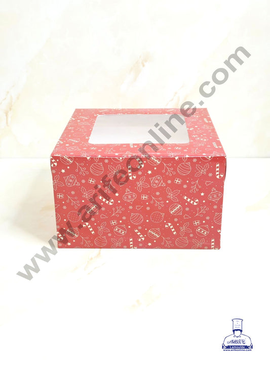 Red Christmas design 1/2 kg Cake Box (8 x 8 x 5 inch) | Small | Print -03 | 10 Pcs Pack (MOQ 12 PACK)