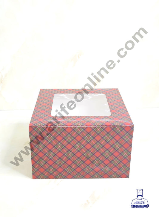 Red & Blue Checks Christmas design 1/2 kg Cake Box (8 x 8 x 5 inch) | Small | Print -04 | 10 Pcs Pack (MOQ 12 PACK)