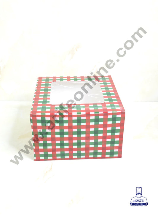 Red & Green Checks Christmas design 1 kg Cake Box (10 x 10 x 5 inch)| Print-02 | Big - 10 Pcs Pack (MOQ 12 PACK)
