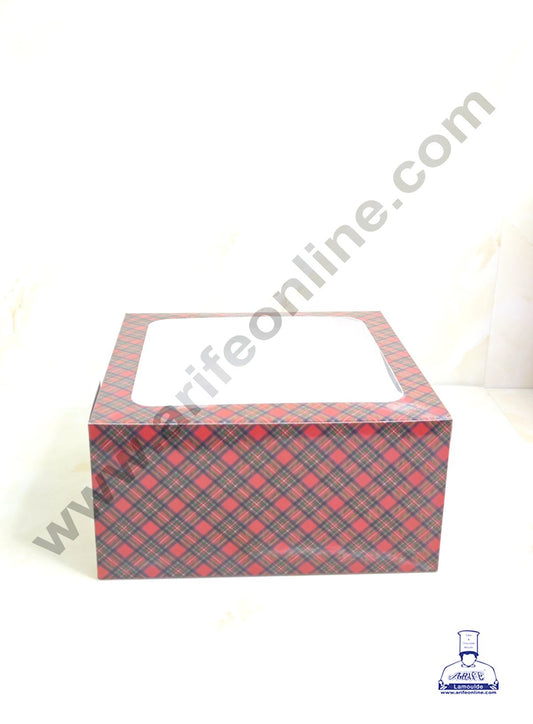 Red & Blue Checks Christmas design 1 kg Cake Box (10 x 10 x 5 inch)| Print-04 | Big - 10 Pcs Pack (MOQ 12 PACK)