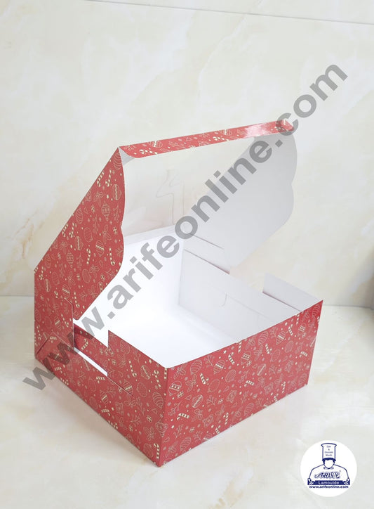 Red Christmas design 1 kg Cake Box (10 x 10 x 5 inch)| Print-03 | Big - 10 Pcs Pack (MOQ 12 PACK)