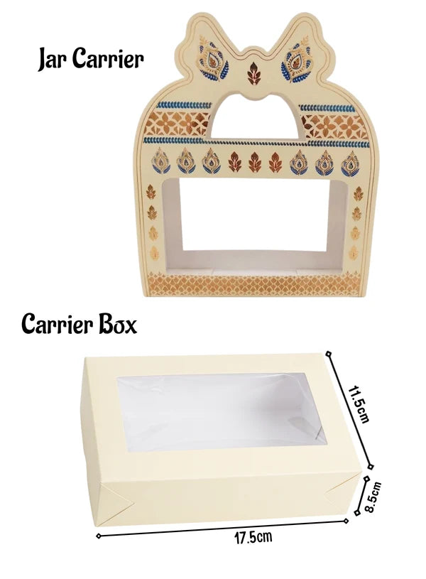 2 Jar Box Cream Elegant Design Traditional Gift Hamper Box with Clear Window Without Jars (1Pc) | 17.5 x 8.5 x 11.5 cm | SBBX-TBL-2123 | (MOQ 100 PCS)