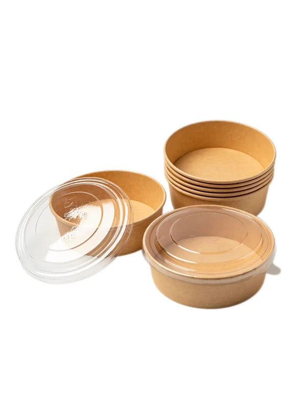 Kraft Paper Round Salad Bowl With Lid (500ML) | 14.5 x 5 cm | Paper Food Container (SB-Salad-500ML) - (MOQ 100 PCS)