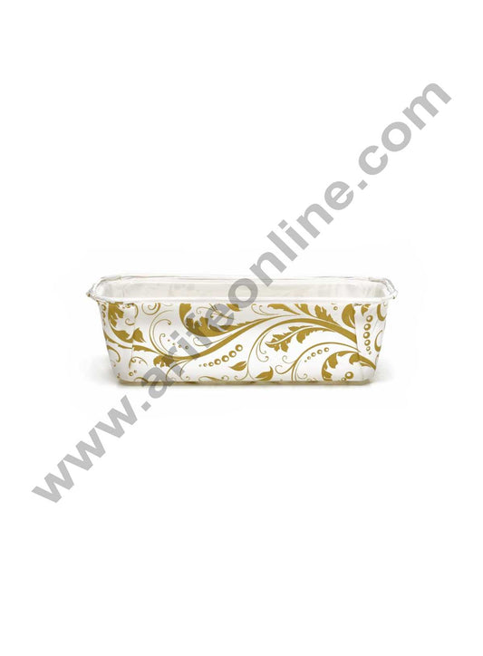 Novacart Bake & Serve Paper Baking Mould By Cake Decor - White Golden Desgin Plum Cake Mold 10 Pcs