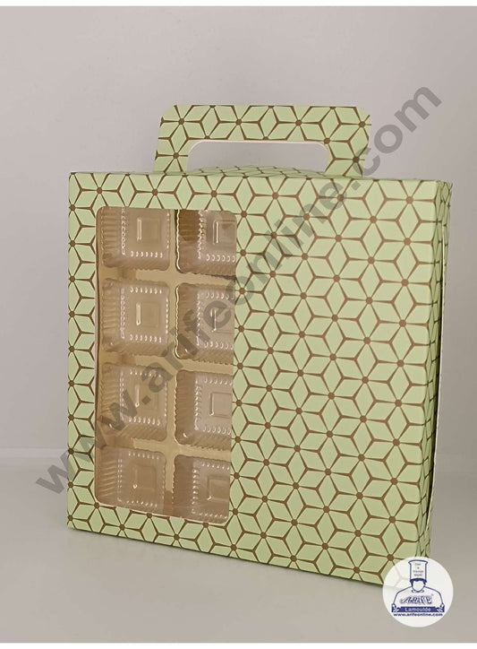 16 Cavity 3D Cube Print Chocolate Box with Cavity, Clear Window & Handle ( 10 Piece Pack ) - Pastel Green (MOQ 12 PACK) (RDD)