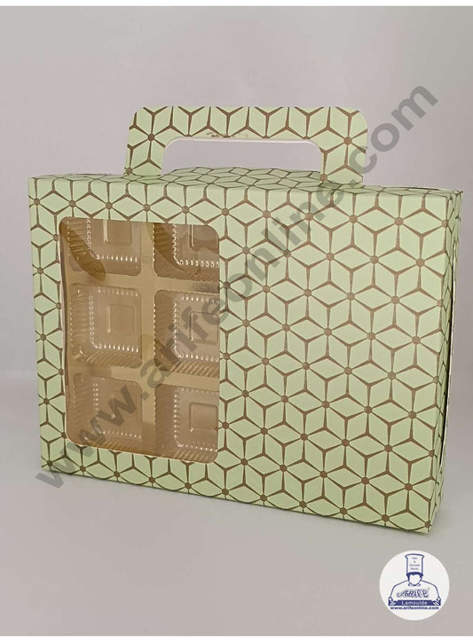 12 Cavity 3D Cube Print Chocolate Box with Cavity, Clear Window & Handle ( 10 Piece Pack ) - Pastel Green (MOQ 12 PACK) (AED)