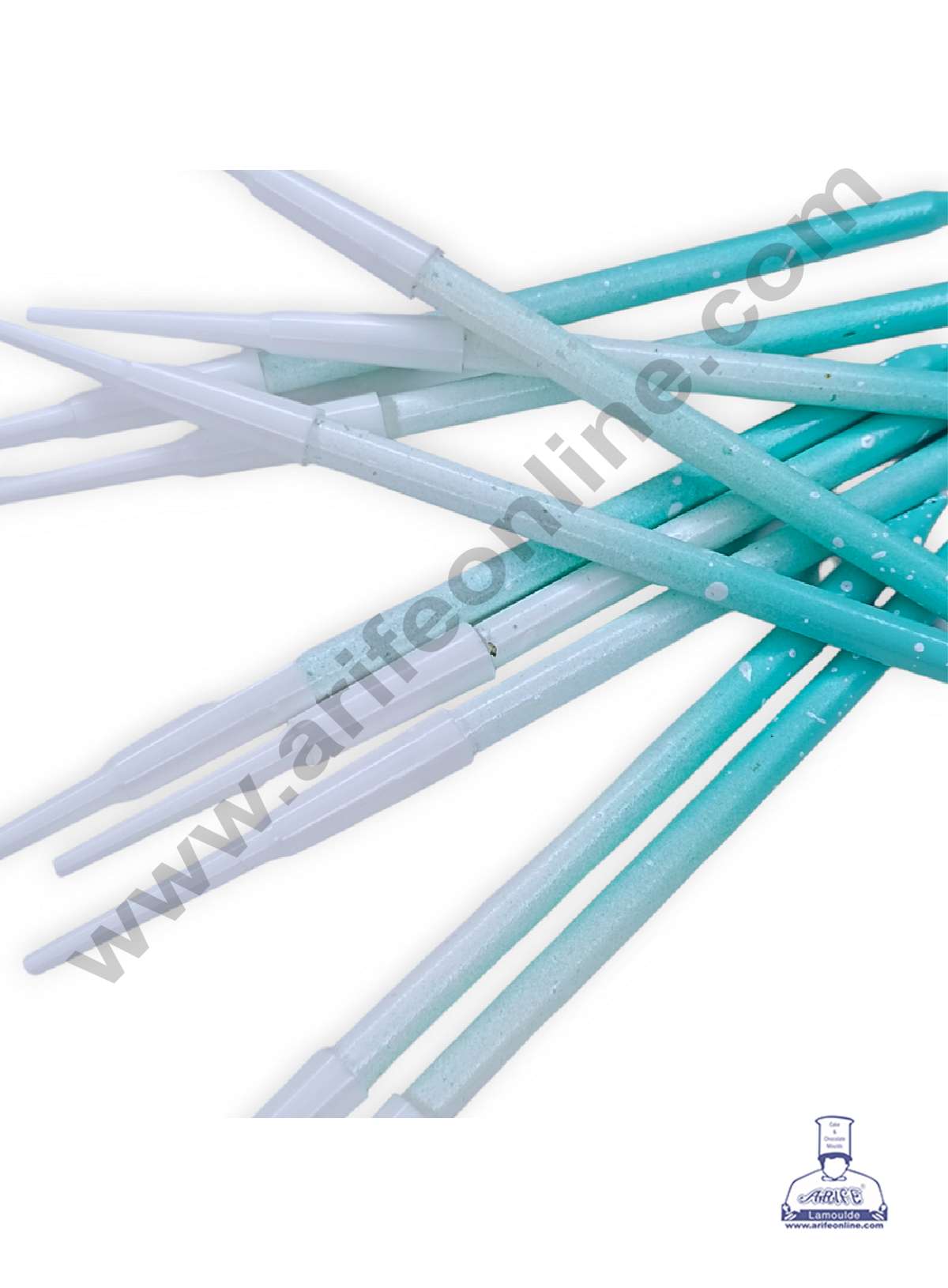 Blue & White Ombre with White Splash Candles with Stand for Cake and Cupcake Decorations (Set of 10 Pcs) (MOQ 12 SET)