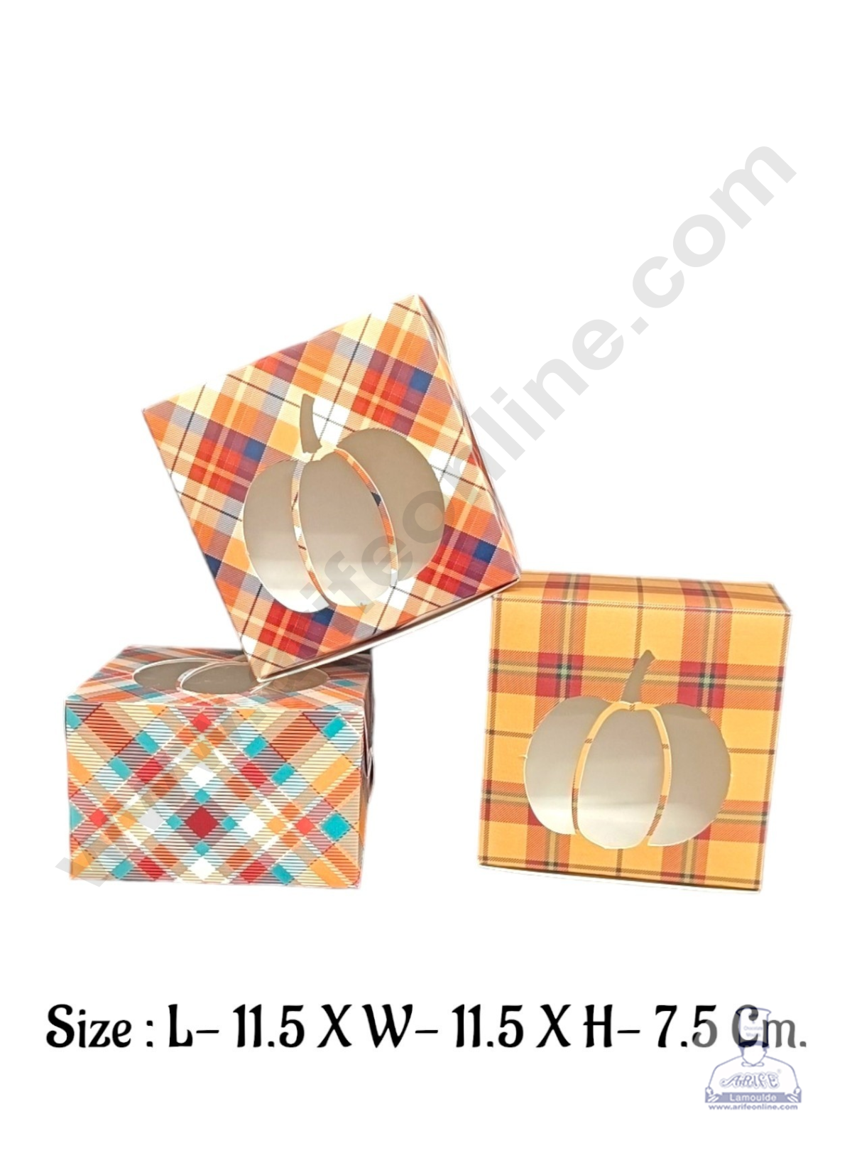 Pastry Box Orange And Red Checks Colour With Window (Pack of 10 Pcs) (MOQ 12 PACK)