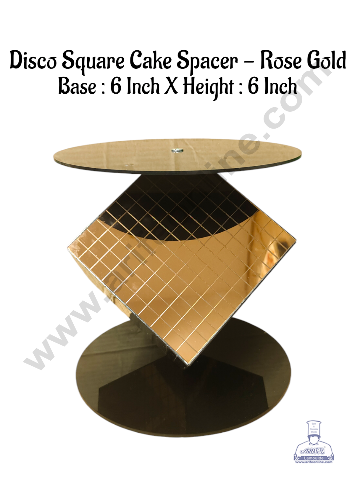 Rose Gold Disco Square Cake Spacer For Cake and Cupcake Decoration - Base 6 inch X Height 6 inch (MOQ 12 PCS)