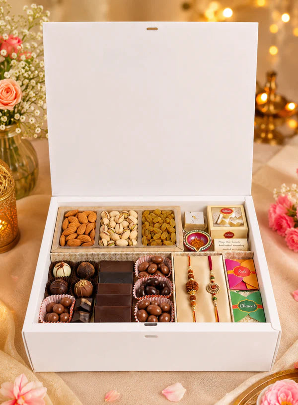 Rakhi Ceremony Raksha Bandhan Hamper Box Book Style With Ribbon - (10x8x3 Inch) (SBBK-BSH-OP) - (MOQ 100 PCS)