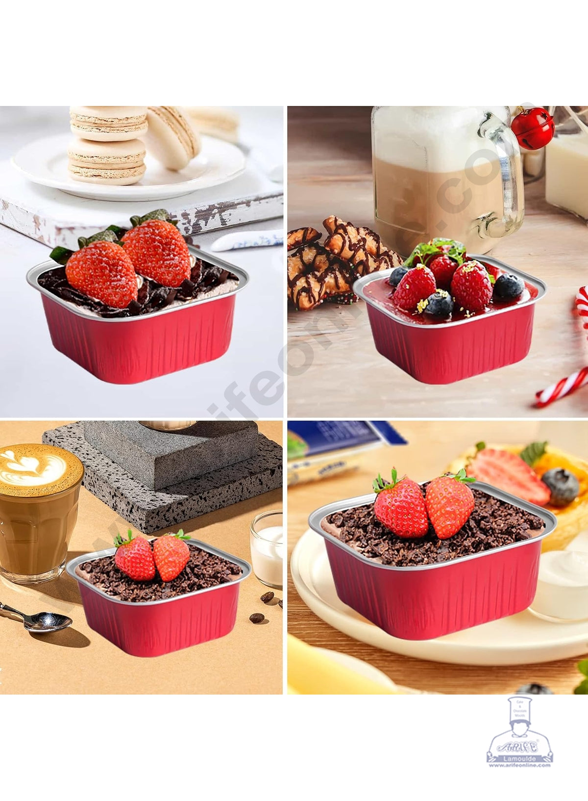 Square Atom Aluminium Cup Tin Foil With Lid Bake & Serve Cup| Aluminium Containers | Non-Stick Foil Baking Cups - Red - 2000 Pcs per cartoon (MOQ 1 CRTN)(O)