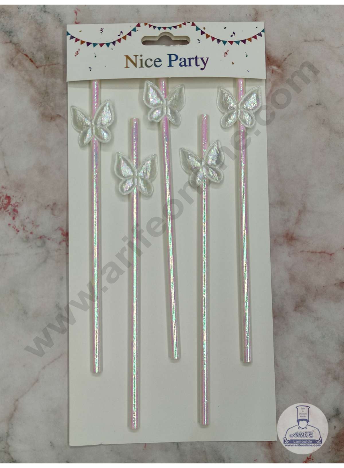 5pcs White Butterfly Straw Topper For Cake Decoration( SB-STRAW-339-White ) (MOQ 12 PCS)