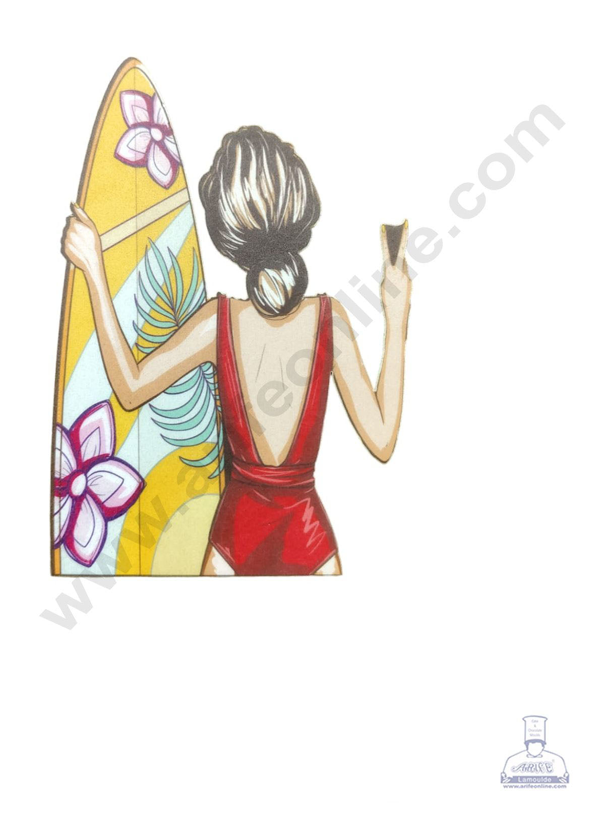 Edible Theme Topper Pre Cut Wafer Paper High Quality - Girl With Surfing Board- ( 1 pc Pack ) SB-WPC-3109 (MOQ 12 PCS)