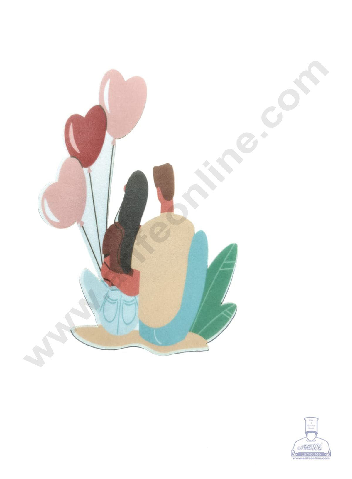 Edible Theme Topper Pre Cut Wafer Paper High Quality - Couples With Heart Balloons - ( 1 pc Pack ) SB-WPC-3116 (MOQ 12 PCS)