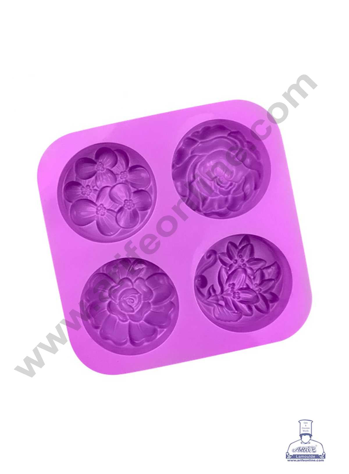 4 Cavity Silicone Moulds, Different Flower Shapes for Soap Making, Cake Mold Handmade DIY Baking Tools
