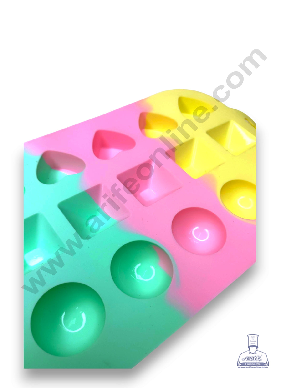 15 Cavity Round Mount Heart Shape Dessert Cake Rainbow Silicone Mould (SBZU217) (MOQ 12 PCS)