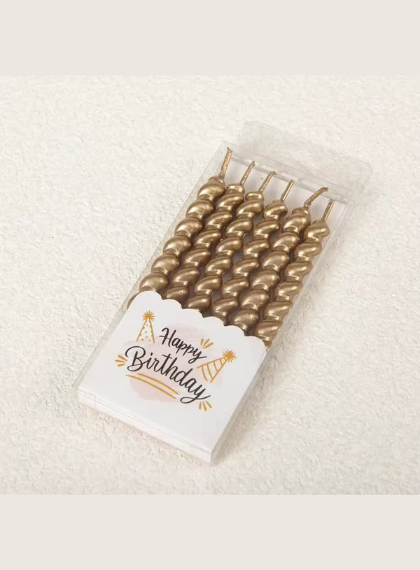 Twist Spiral Metallic Candles in Holder (Champagne) 6 Pcs - For Party Decoration Cake and Cupcake (SBD-Spiral-Champagne) (MOQ 12 SETS)