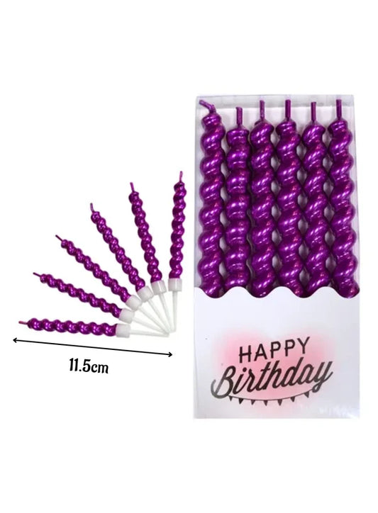Twist Spiral Metallic Candles in Holder (Pink) 6 Pcs - For Party Decoration Cake and Cupcake (SBD-Spiral-Pink) (MOQ 12 SETS)