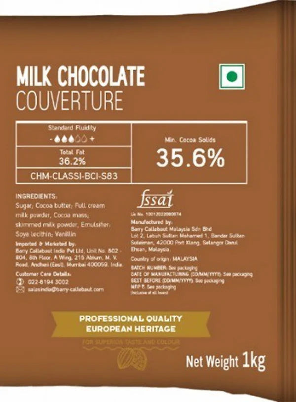Van Houten - Milk Couverture Chocolate Slab - 35.6 Percent - 1kg