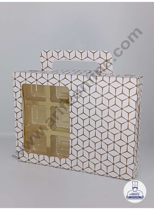 12 Cavity 3D Cube Print Chocolate Box with Cavity, Clear Window & Handle ( 10 Piece Pack ) - White (MOQ 12 PACK) (AED)