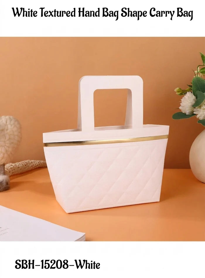 White Textured Hand Bag Shape Carry Bag For Gifting & Hampers (MOQ 100 PCS) (FD)