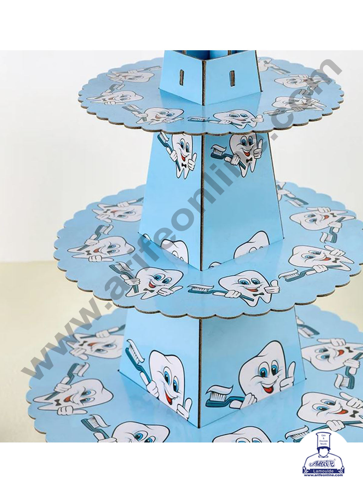 3 Tier Cartoon Blue Tooth Cardboard Cupcake Stand Holder - Heavy (MOQ 12 PCS)
