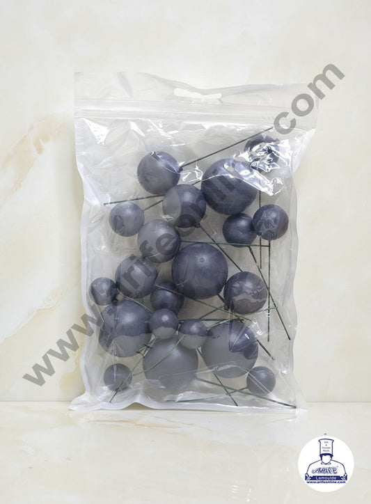 Matte Dark Grey Faux Ball Topper For Cake and Cupcake Decoration - 20 pcs Pack (MOQ 300 PACKET 1 CRTN) (IM)