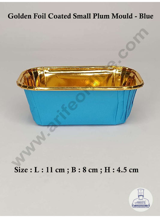 Small Golden Foil Coated Blue Paper Bake and Serve Plum Cake Mold (MOQ 100 PCS)
