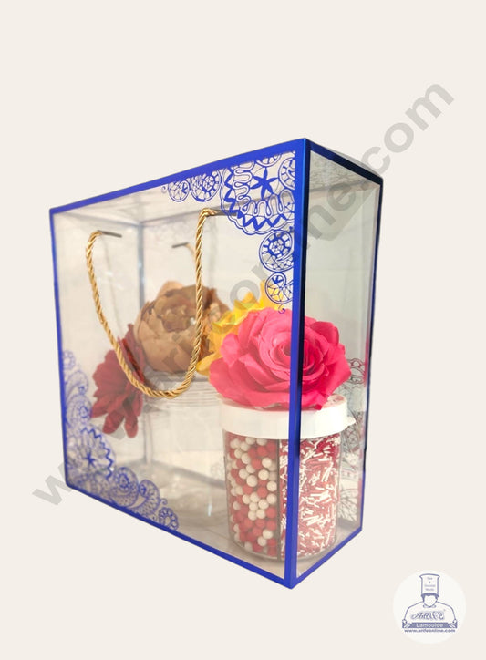 Blue Pattern PVC Hamper Bag - 8 X 3.5 X 8 Inch | Gift Box | Gift Bag with Handle (MOQ 100 PCS) (FU)