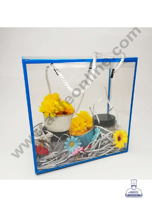 Small Clear PVC Hamper Bag with Blue Border | Gift Box | Gift Bag with Handle (MOQ 100 PCS)