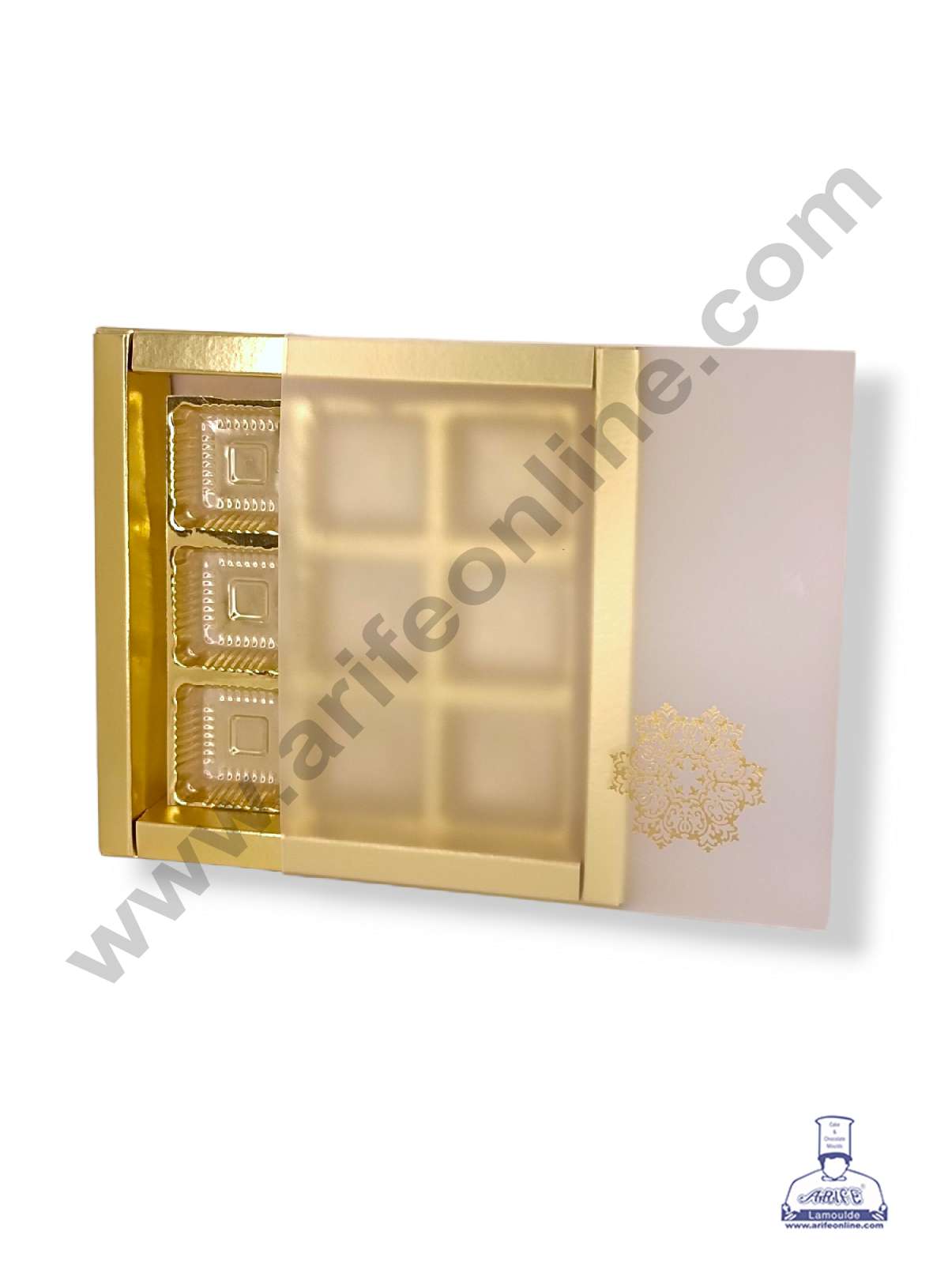 9 Cavity Chocolate Box with Sliding Cover & Cavity ( 10 Piece Pack ) - Gold (MOQ 12 PACK) (RED)