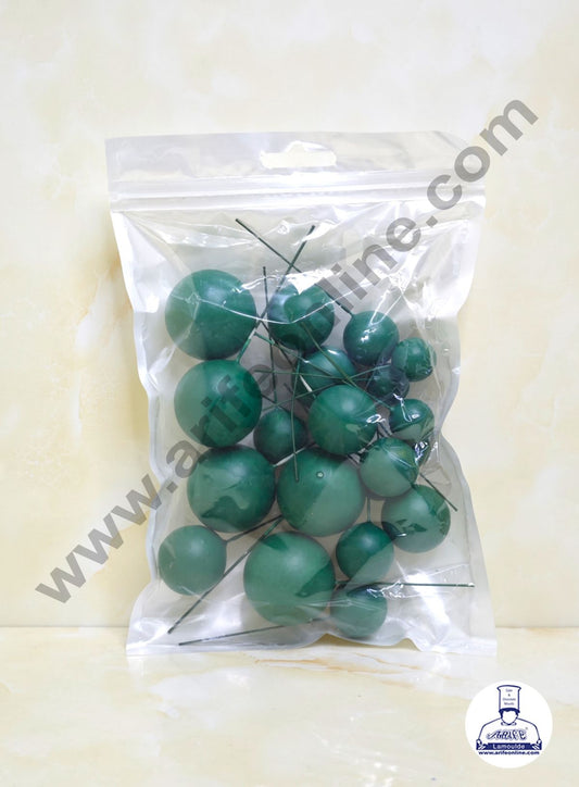 Matte Dark Green Faux Ball Topper For Cake and Cupcake Decoration - 20 pcs Pack (MOQ 300 PACKET 1 CRTN) (IM)