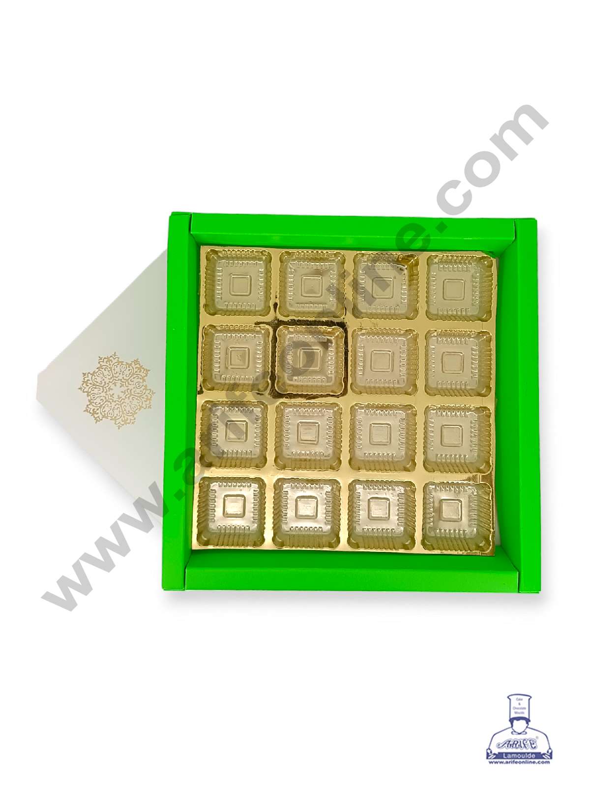 16 Cavity Chocolate Box with Sliding Cover & Cavity ( 10 Piece Pack ) - Green (MOQ 12 PACK) (IDD)