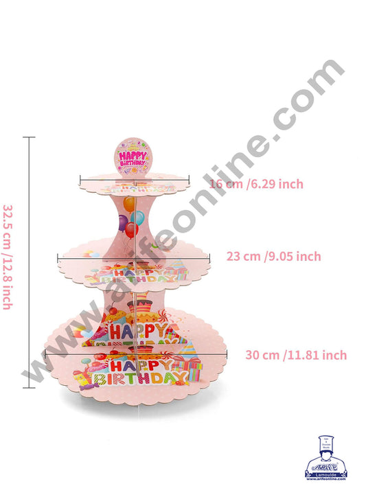 CAKE DECOR™ 3 Tier Happy Birthday Cardboard Cupcake Stand Holder - Heavy