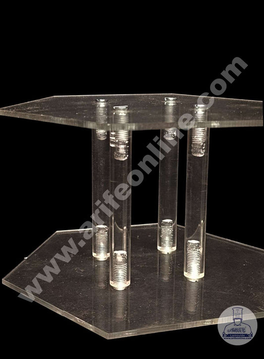 Hexagon Shape Cake Spacer with Rods 8" X 6" Acrylic Clear Cake Display Spacer (MOQ 12 PCS)