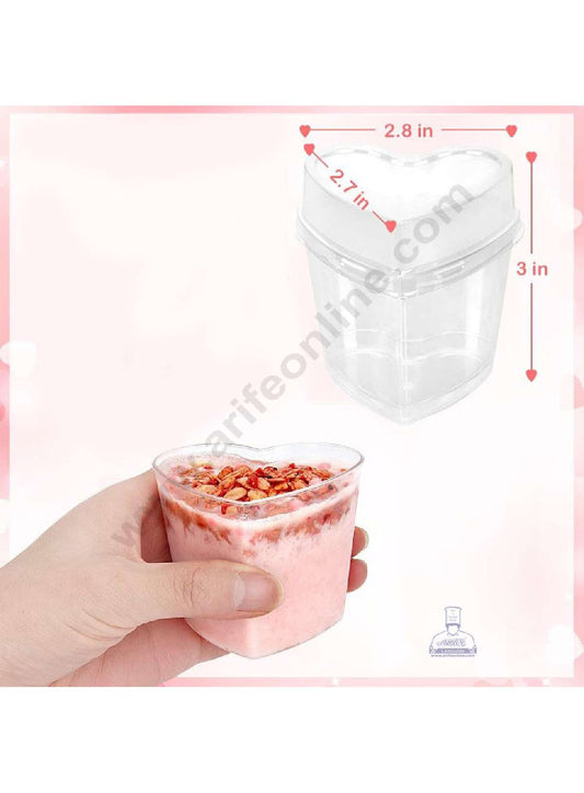 Heart-Shaped Transparent Mousse Cups with Lids | Pudding Jars & Mini Parfait Cups – Large Size (MOQ 500 PCS) (AA)