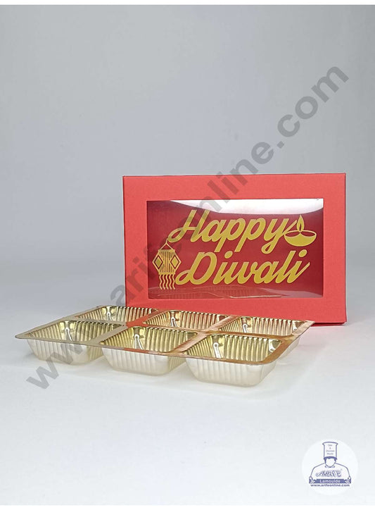 6 Cavity Orange Chocolate Box with Happy Diwali Print on Clear Window & Cavity ( 10 Piece Pack ) - Orange (MOQ 12 PACK) (OD)