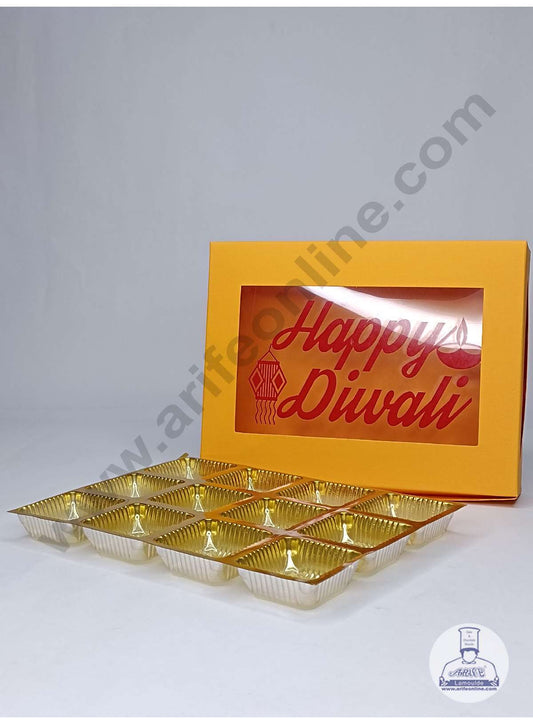 12 Cavity Mustard Orange Chocolate Box with Happy Diwali Print on Clear Window & Cavity ( 10 Piece Pack ) - Mustard Orange (MOQ 12 PACK) (ADD)