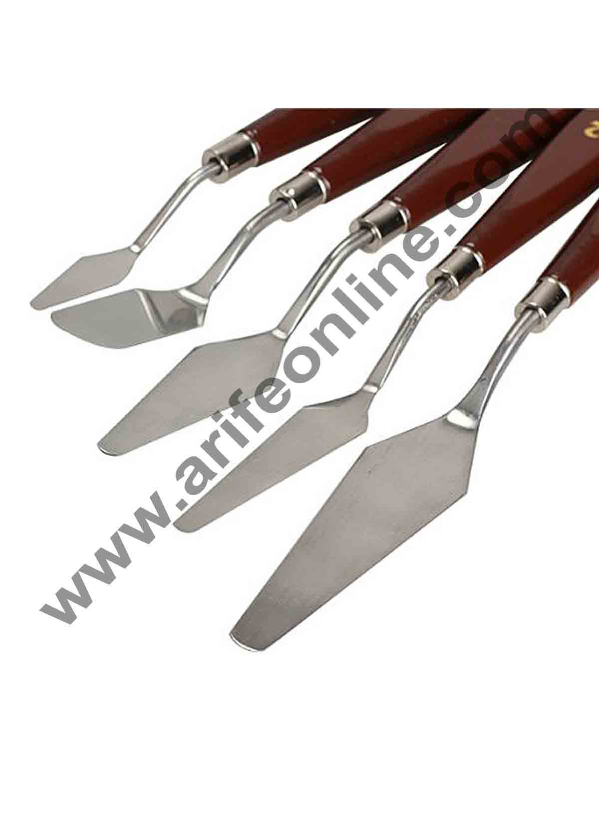 Cake Decor 5Pcs Mixing Tools Artist Oil Painting Pallet Palette Knives Spatula Paint, Wooden Handle