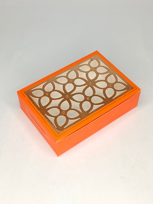 6 Cavity Chocolate Box with Cavity & Cutout Window Without Handle ( 10 Piece Pack ) - Orange (MOQ 12 PCK) (ADD)