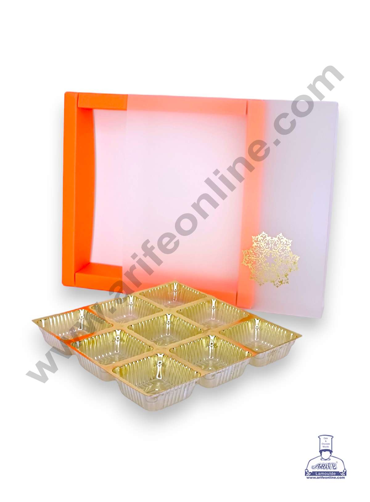 9 Cavity Chocolate Box with Sliding Cover & Cavity ( 10 Piece Pack ) - Orange (MOQ 12 PACK) (RED)
